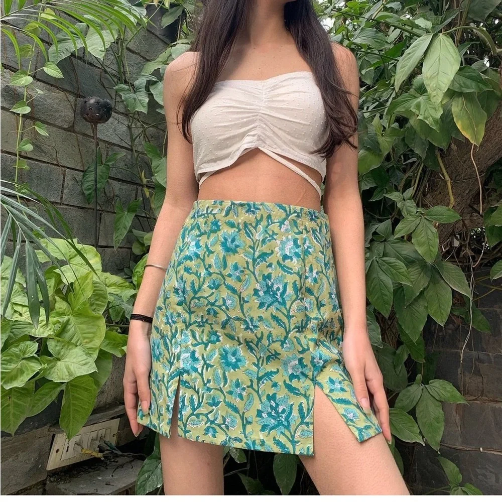 Side slit beautiful Indian print soft cotton skirt